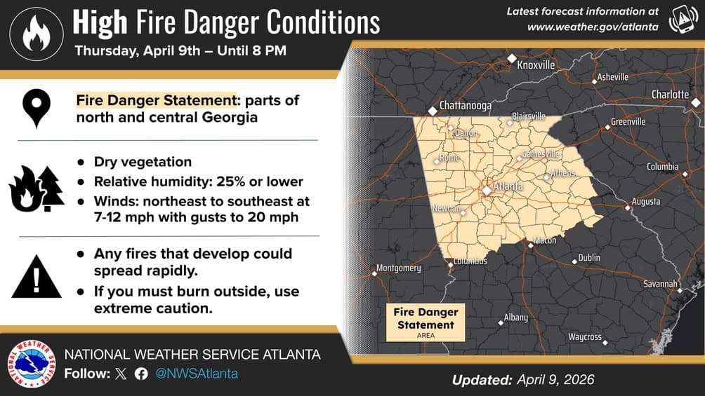 Woodstock Fire Department Urges Caution as High Fire Danger Grips Cherokee County Through Thursday Evening