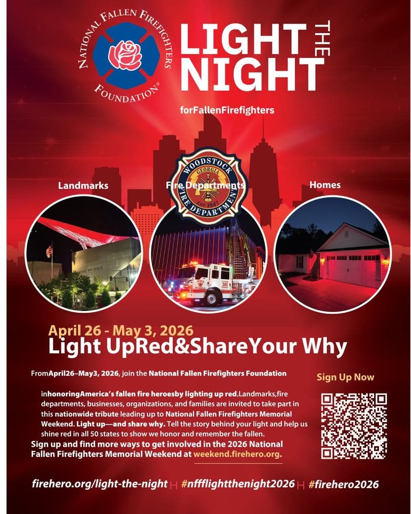 Woodstock Fire Department Invites Residents to 'Light the Night' Red April 26, May 3 in Honor of Fallen Firefighters