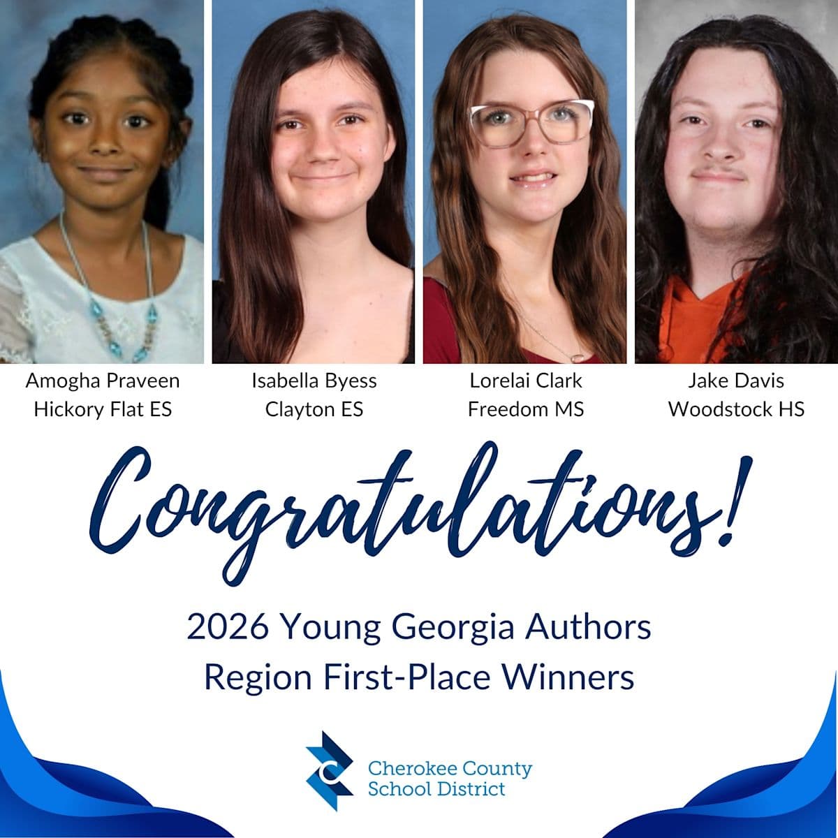 Four Cherokee County Students Head to State in 2026 Young Georgia Authors Competition