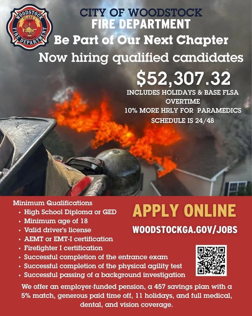 Woodstock Fire Department Opens Hiring for Firefighter Positions