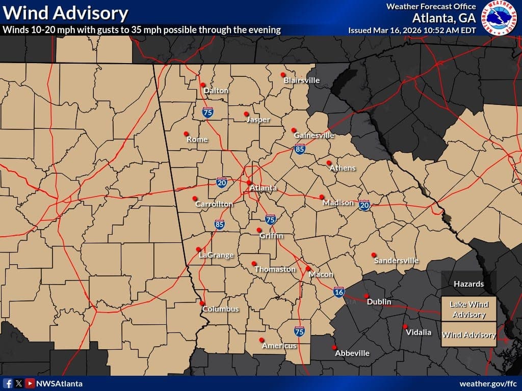 Wind Advisory and Freeze Warning in Effect for Cherokee County Through Tuesday Morning
