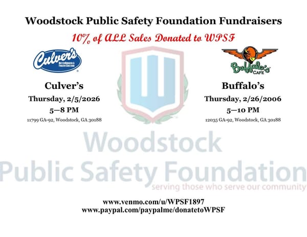 Woodstock Public Safety Foundation Announces February Dining Fundraisers